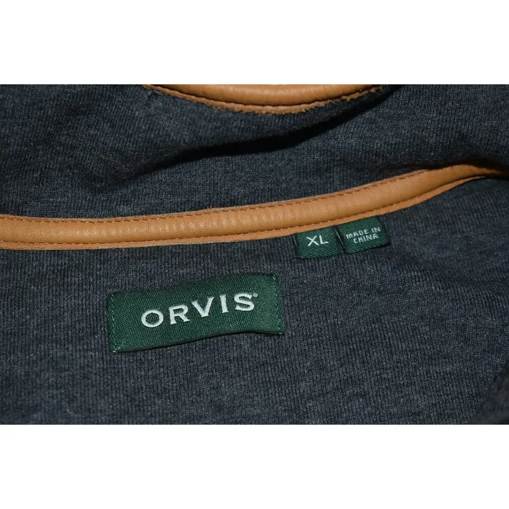 Orvis Charcoal Gray Quarter-Zip Sweater with Tan Elbow Patches